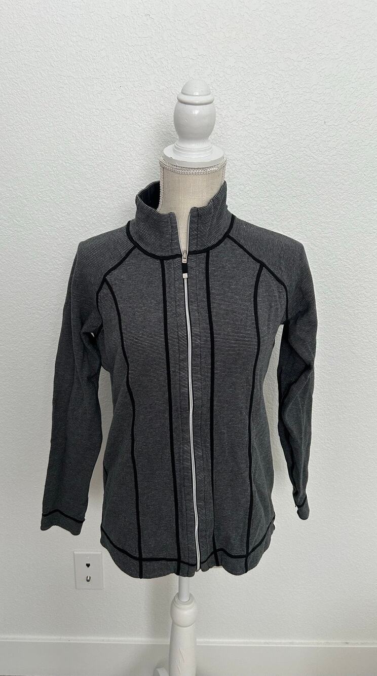 Kirkland Gray and Black Striped Workout Zip Up Jacket - S